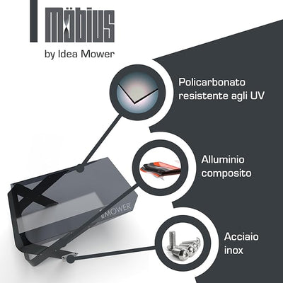 Matériaux du garage Möbius M : polycarbonate anti-UV, aluminium composite et vis en acier inoxydable pour robots Sunseeker.